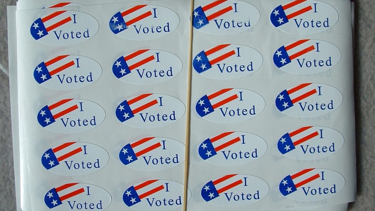 A sheet of "I Voted" stickers from Alameda County, California