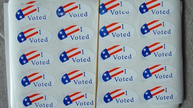 A sheet of "I Voted" stickers from Alameda County, California